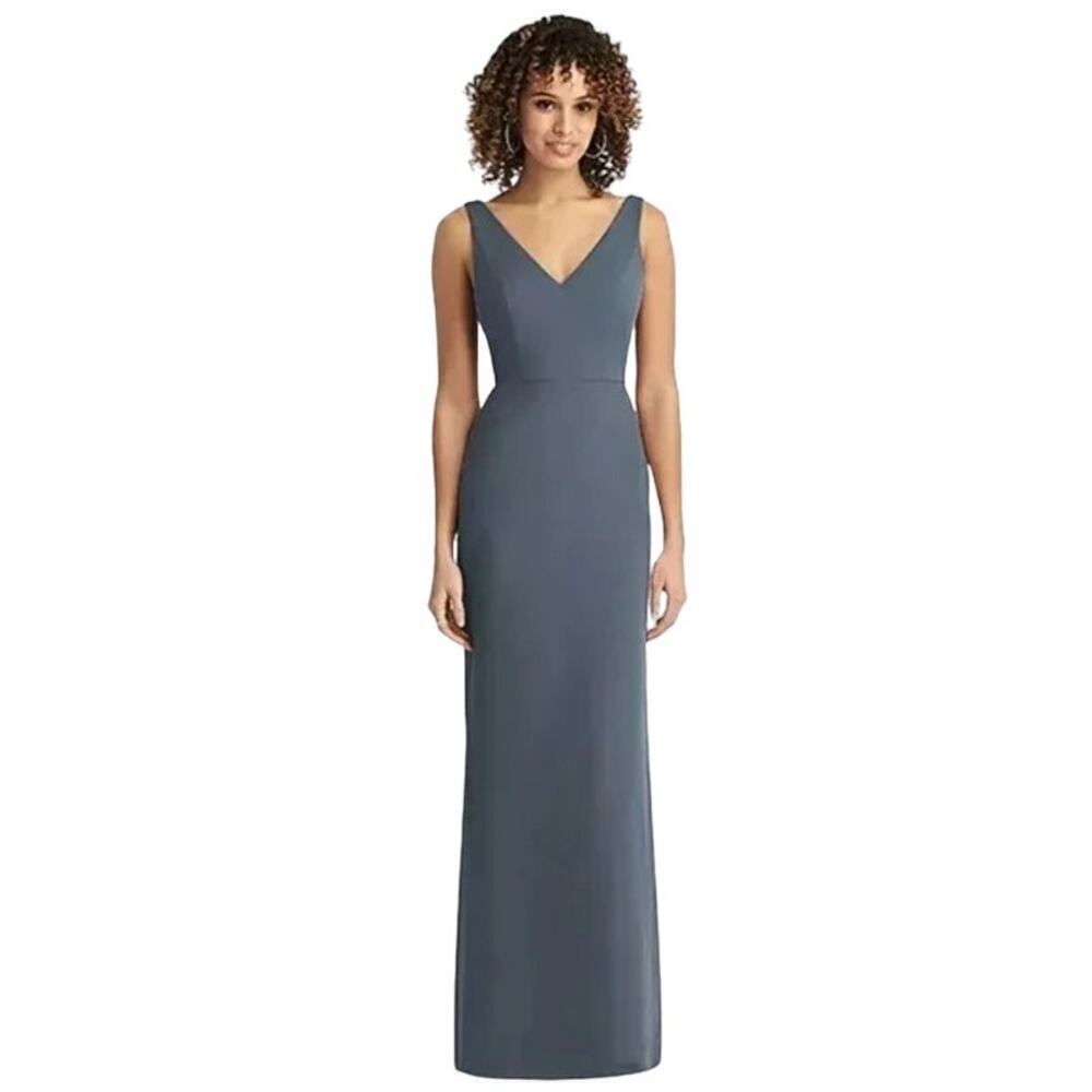 Social Bridesmaids Sleeveless Tie Back Chiffon Trumpet Gown Silver Stone 2 NWT